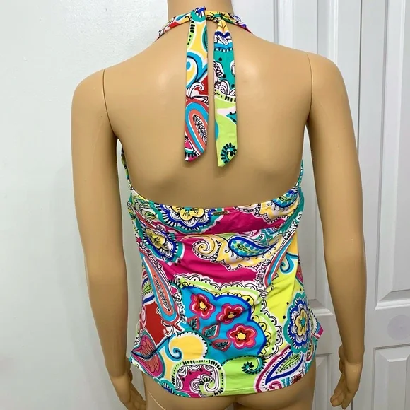 Anne Cole Multicolor Floral Paisley Tankini Halter Ruched Bikini Top size L - Picture 5 of 8
